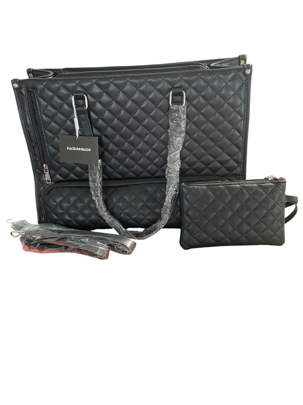 Packuumbags Quilted Black Travel Work Tote NWT